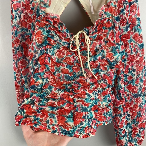 Free People Womens Mable Blouse Rose Combo Balloon Sleeve Crop Size M Milkmaid - Picture 16 of 16